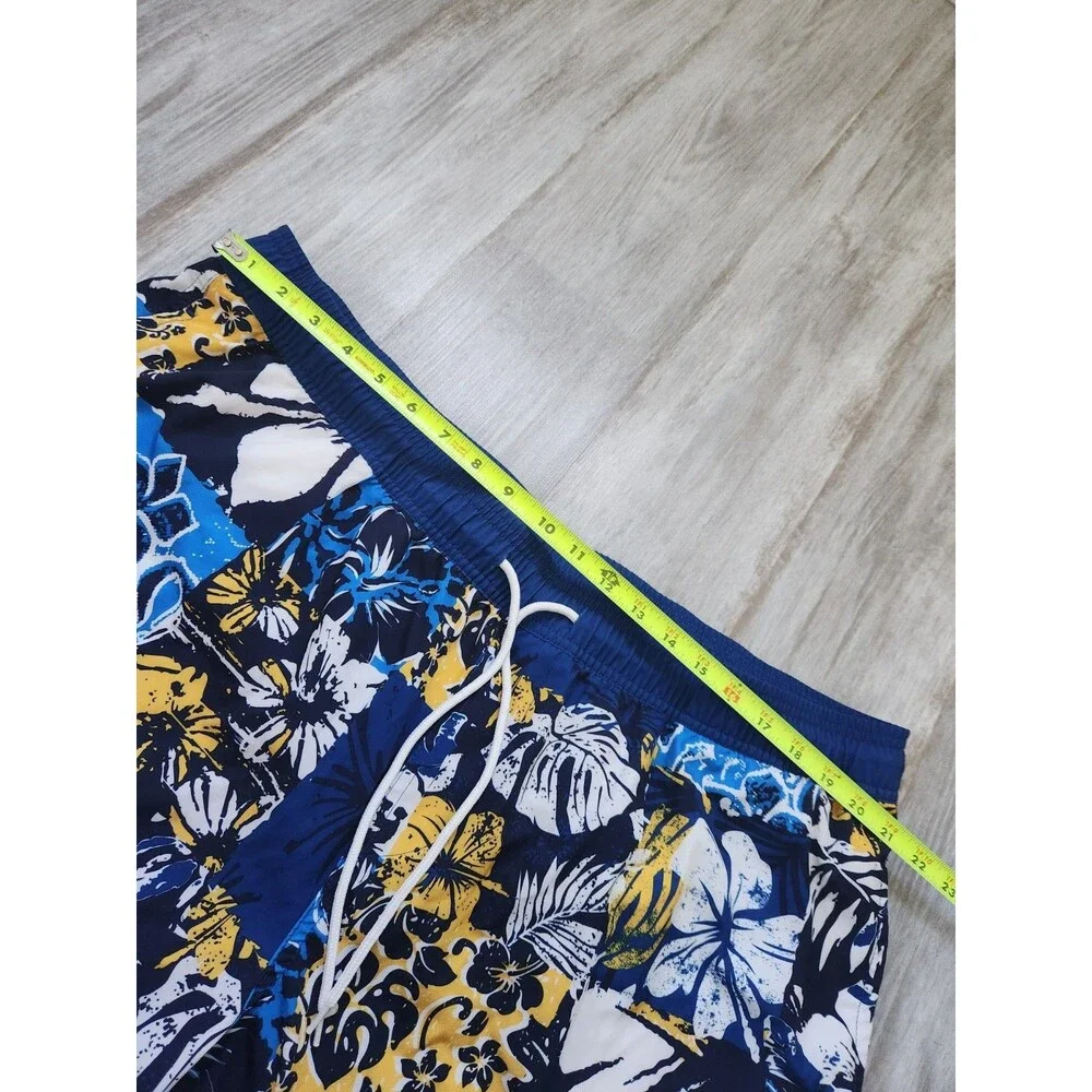 Corona Hawaiian Swim Trunks Blue Yellow Floral Patchwork Mens 2XL Board Shorts - Picture 4 of 8